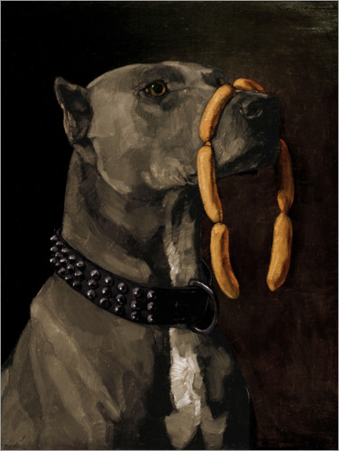 Poster Dogue allemand avec des saucisses