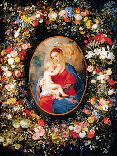 Poster Madonna im Blumenkranz