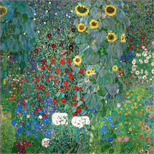Poster Boerentuin met zonnebloemen