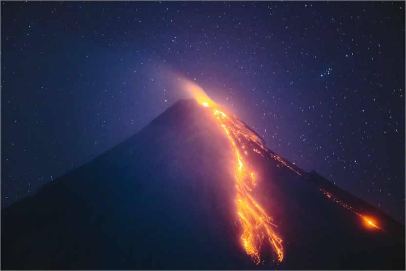 Poster Éruption d’un volcan la nuit, Philippines
