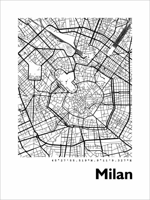 Póster Mapa de la ciudad de Milán