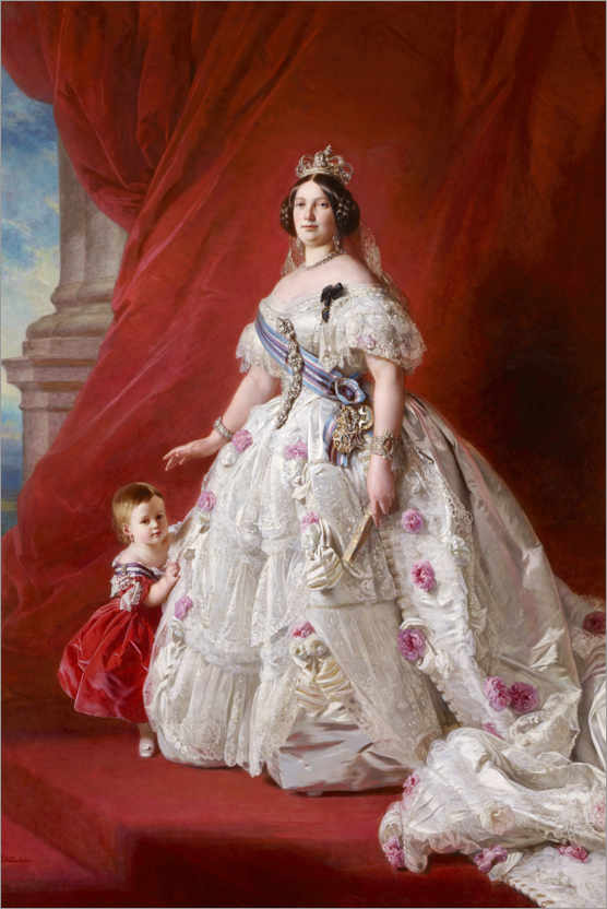 Plakat Isabella II z córką Isabellą, księżniczką Asturii