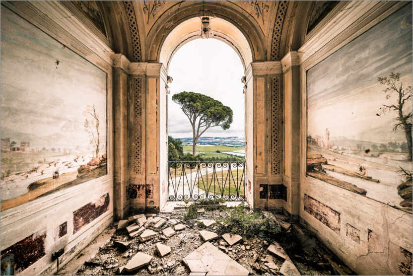 Poster Blick von einer verlassenen Villa in Italien