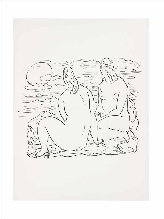 Póster Dos mujeres desnudas sentadas junto al mar