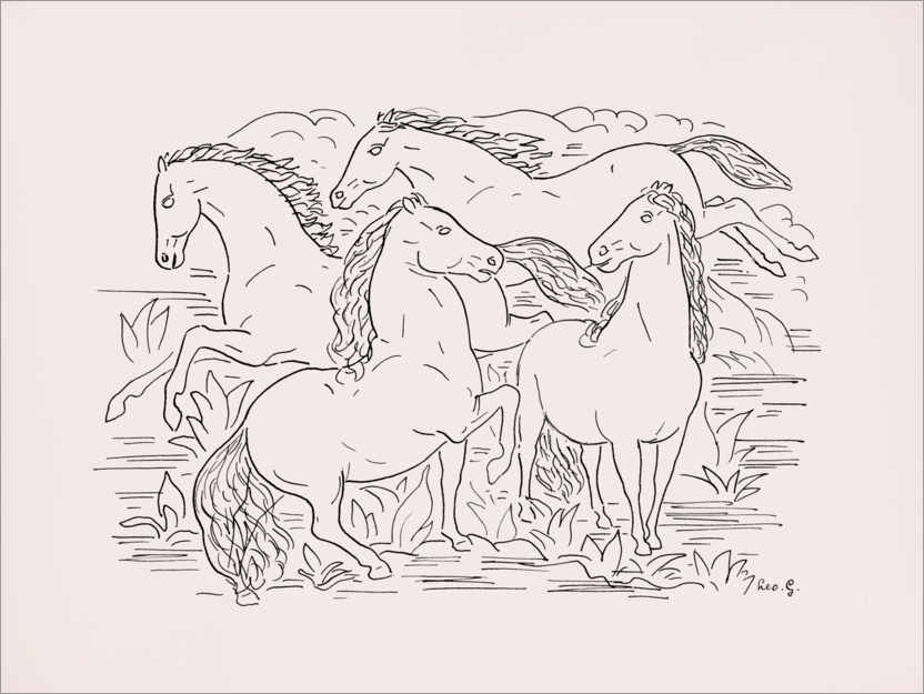 Plakat Szkic z czterema końmi
