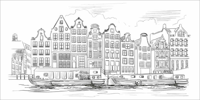 Póster para colorir Canal em Amsterdã