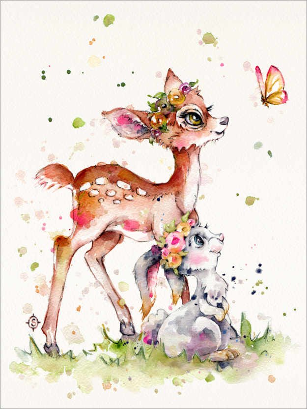 Poster Fawn and bunny