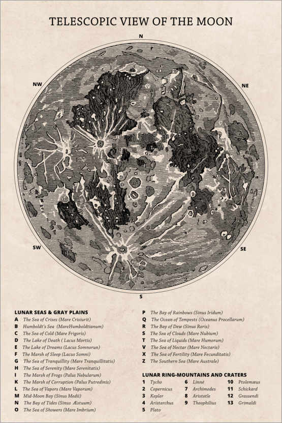 Póster Mapa da lua (inglês)
