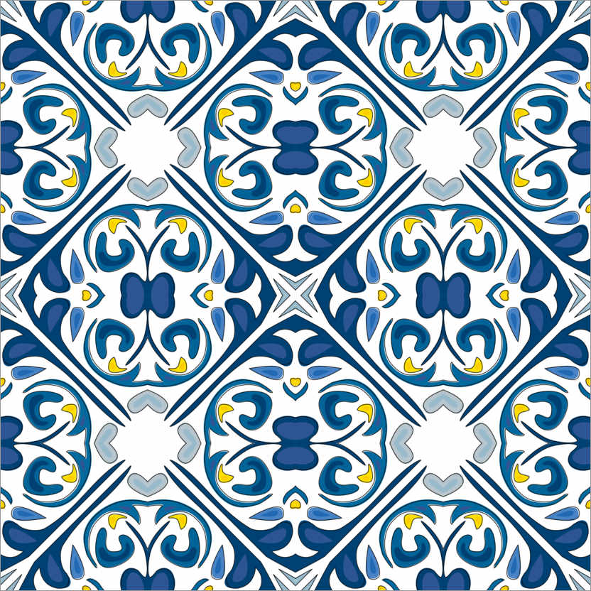 Póster Decoración floral de azulejos