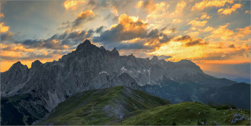 Póster Dachstein al amanecer en los Alpes