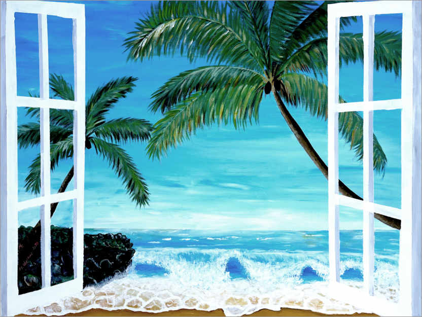 Plakat Window with a view of the Caribbean beach