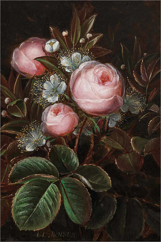 Poster Bouquet aus Rosen und blühenden Apfelzweigen