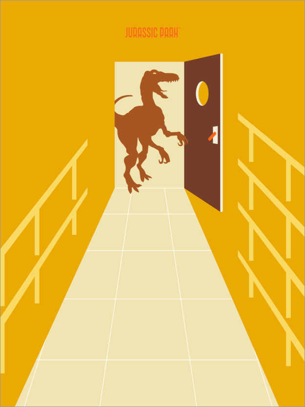 Póster Jurassic Park - Velociraptor na porta