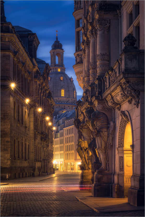 Póster Florencia en el Elba con Augustusstrasse (Frauenkirche Dresden)