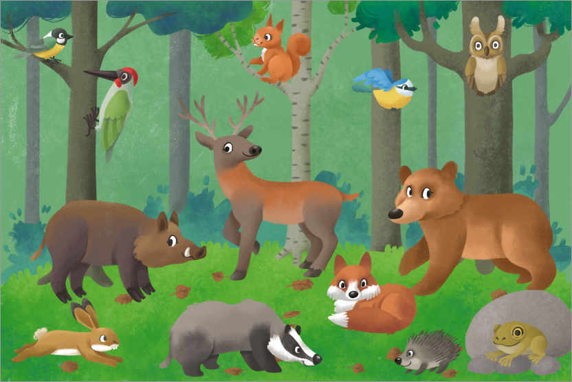 Plakat Leśne zwierzęta