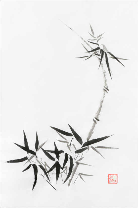 Poster Bambusstengel mit jungen Blättern