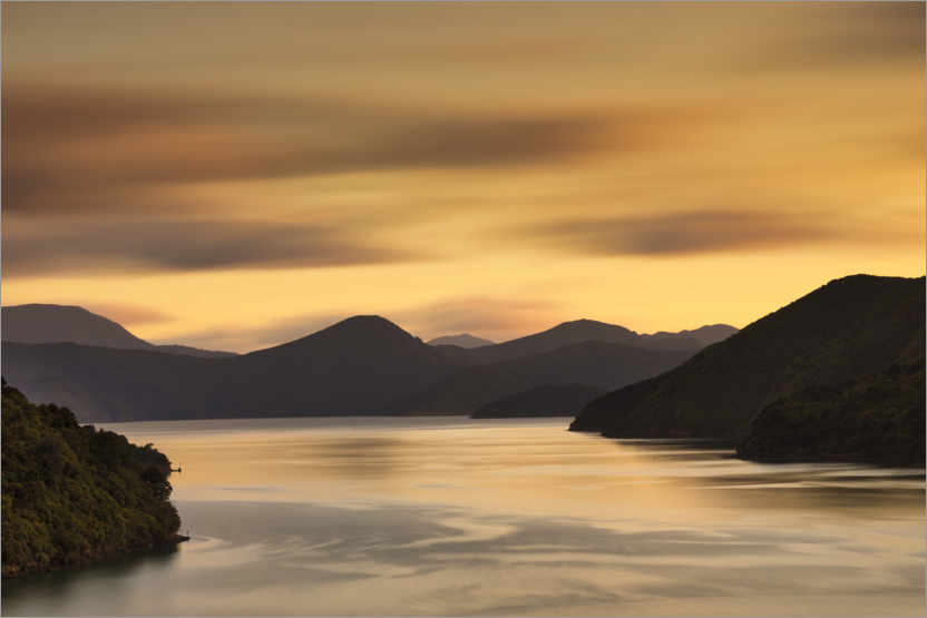 Poster Marlborough Sounds bei Sonnenaufgang, Neuseeland