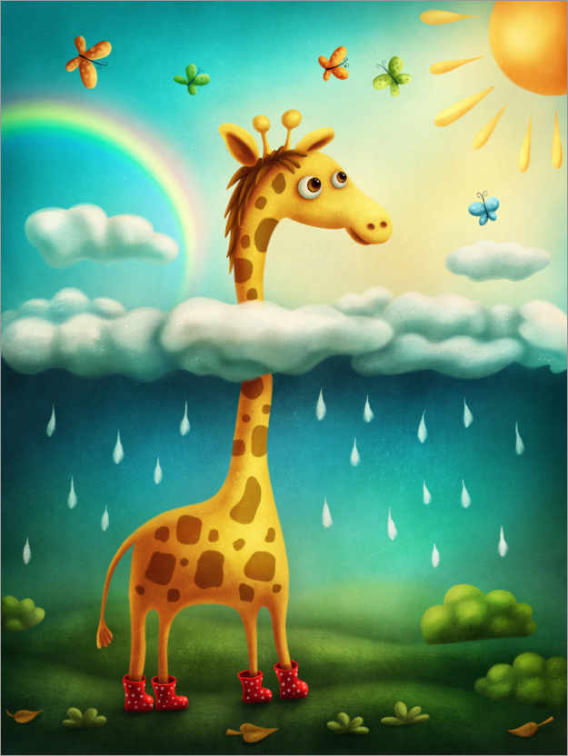 Póster Jirafa sobre las nubes