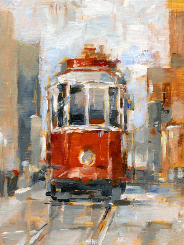 Poster Red tram in Lisbon