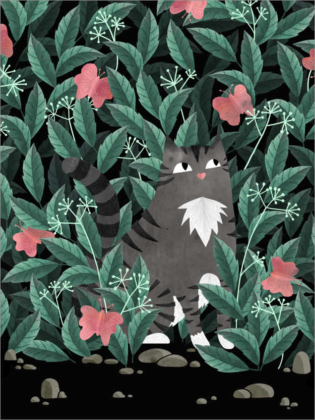 Poster Tabby-Katze im Schmetterlingsgarten