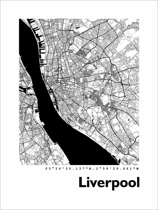 Póster Mapa de la ciudad de Liverpool