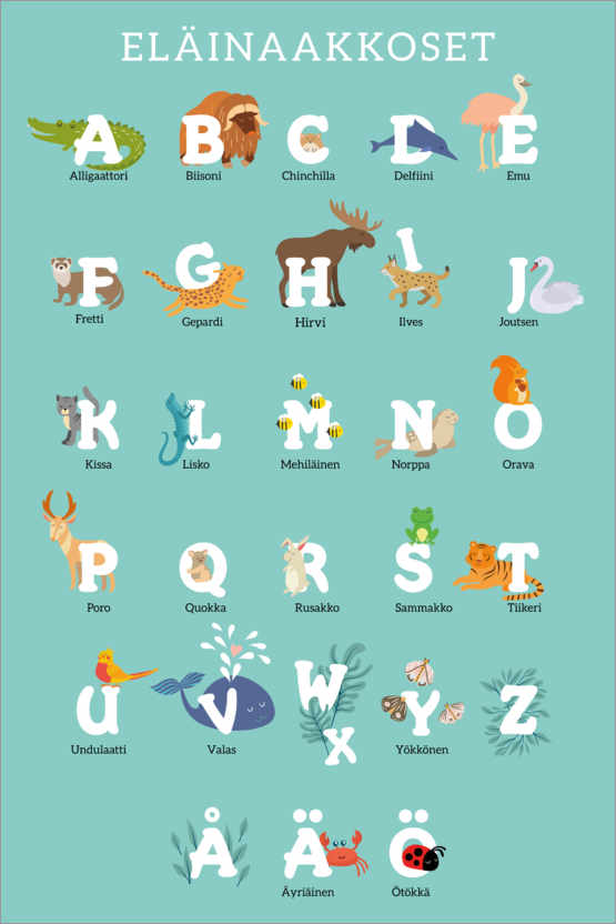 Póster Alfabeto de animales (finlandés)