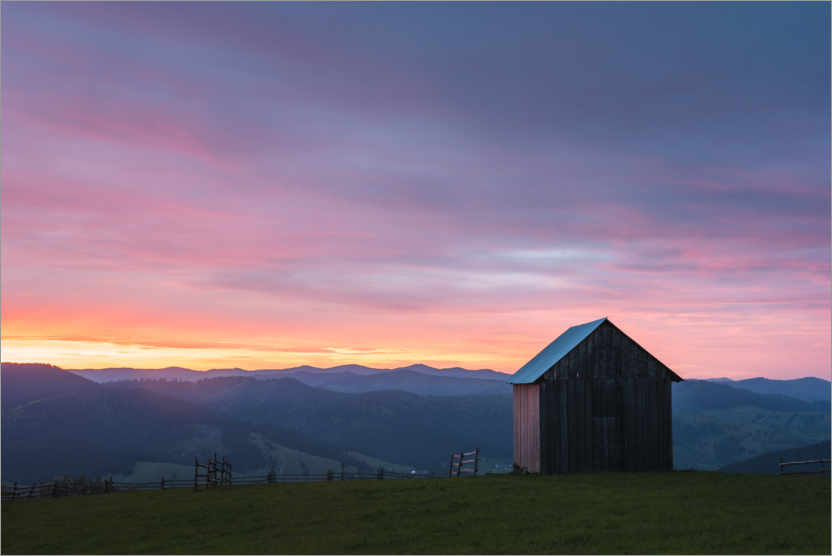 Plakat Rural Countryside Mountain Landscape at Sunset
