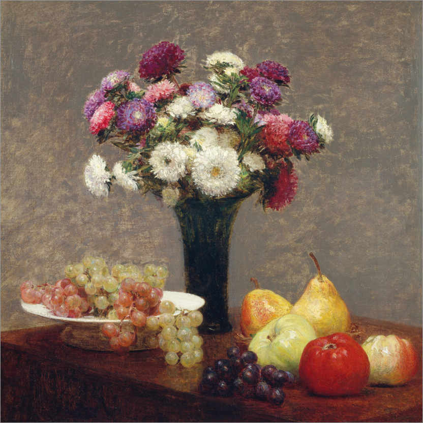 Poster Asters and fruits on a table
