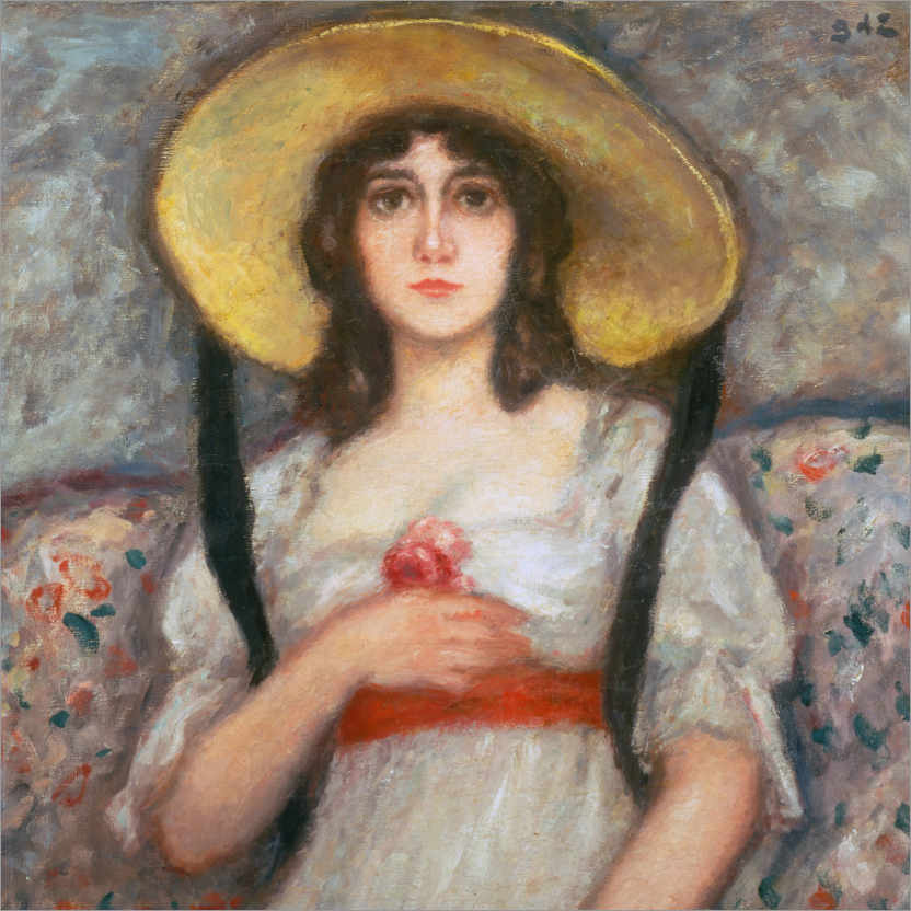 Poster Portrait d'une jeune femme avec un grand chapeau d'été