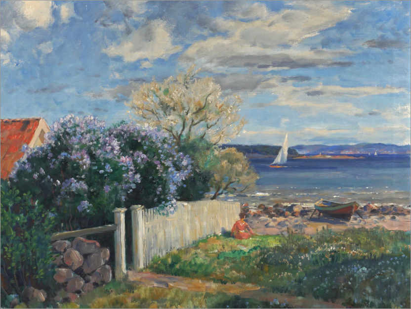 Poster Coastal landscape with blossom