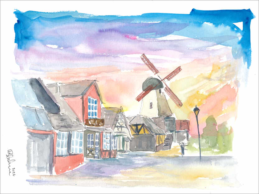Poster Solvang Main Street with Danish feelings in California