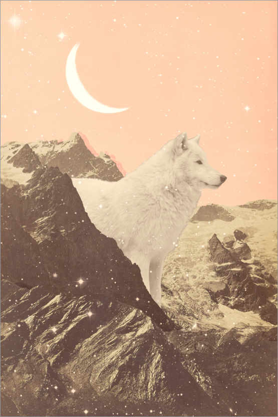 Poster Giant Wolf in Mountains