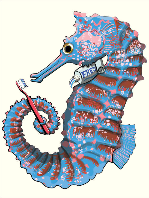 Poster Seahorse brushes its teeth