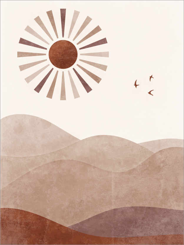 Poster Landschaft mit Sonne