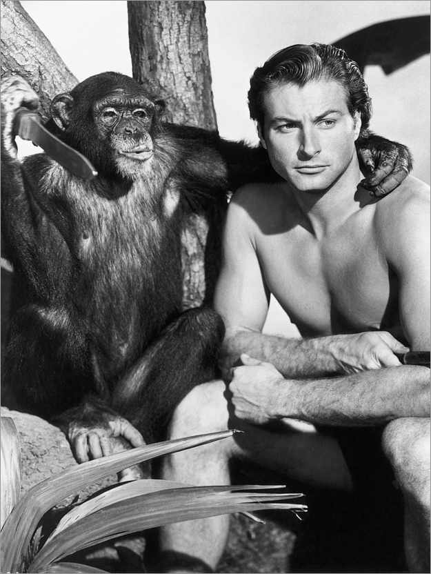 Poster Lex Barker als Tarzan und Schimpanse Cheeta