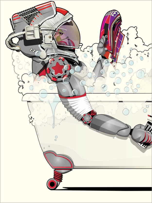 Poster Roboter und Alien in der Badewanne
