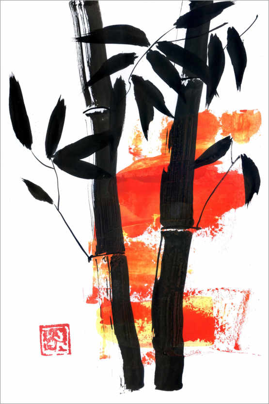 Poster Bambus auf Orange