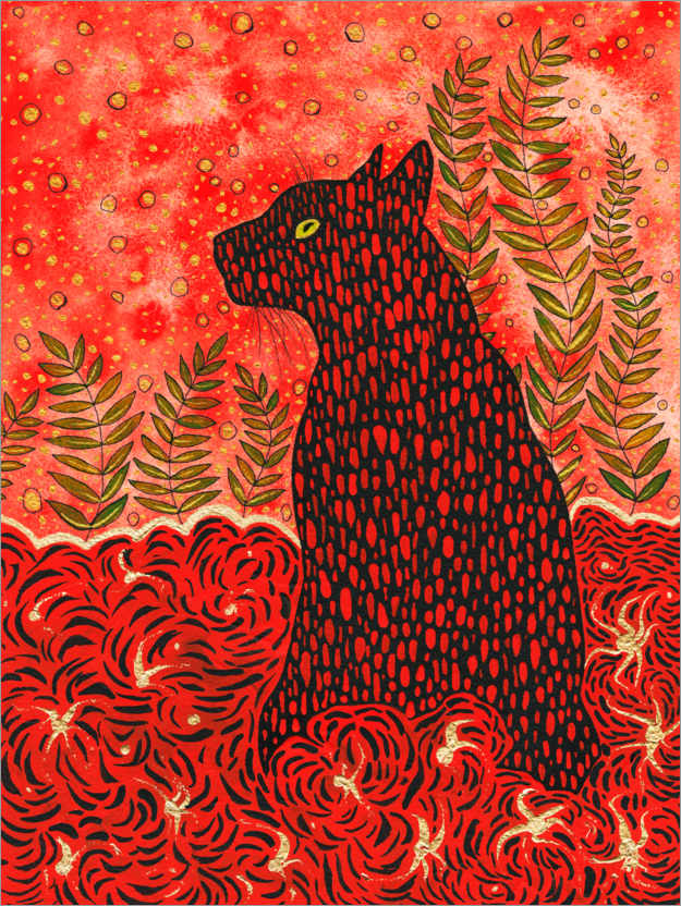 Poster Schwarze Katze im Garten