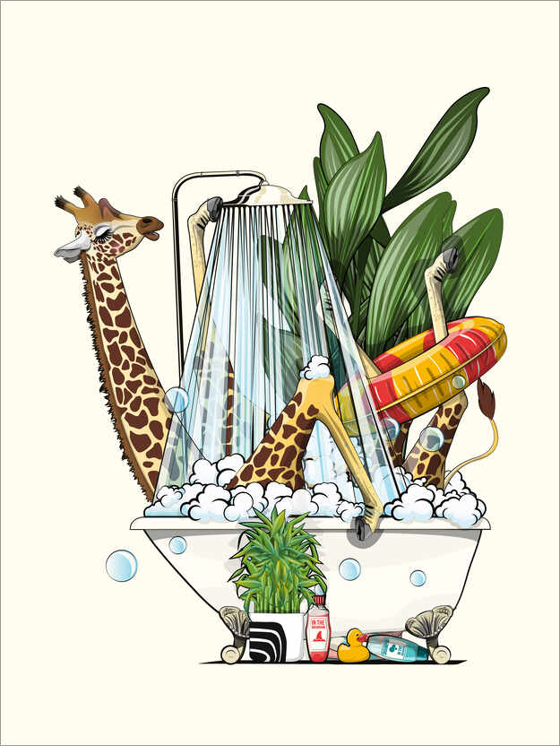 Poster Giraffe in the bathtub