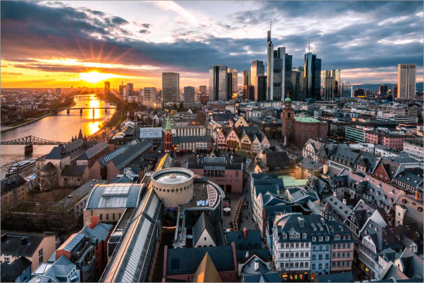 Poster Frankfurt am Main, skyline at sunset