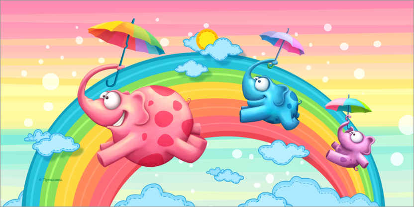 Poster Rainbow elephants