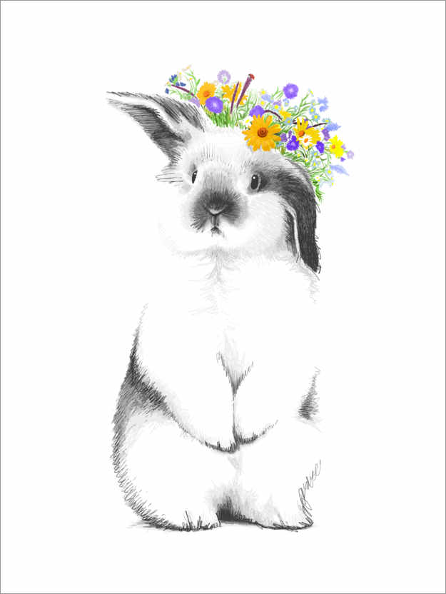 Poster Rabbit with flower wreath