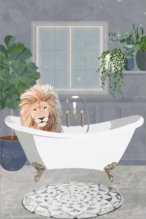 Poster Löwe in der Badewanne