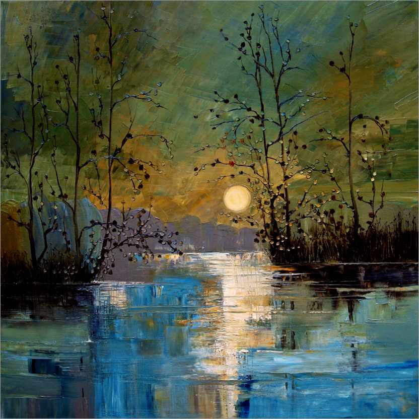 Poster Riverscape in the Moonlight