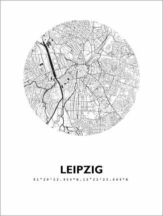 Acrylic print  City map of Leipzig, circle - 44spaces