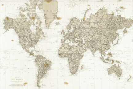 Quadro em alumínio  Mapa do mundo vintage (inglês) - Sara Zieve Miller