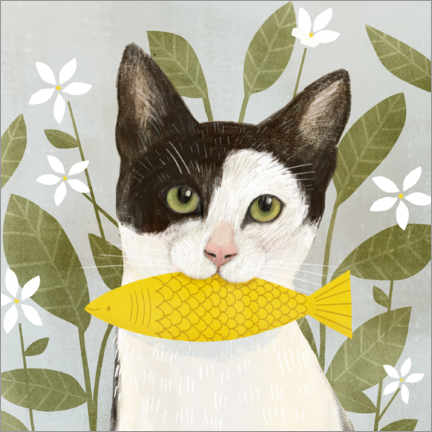 Poster Hübsche Katze mit Fisch