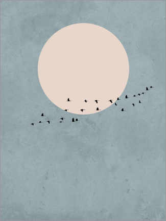 Tableau sur toile  Migration des oiseaux vers la pleine lune - Finlay and Noa