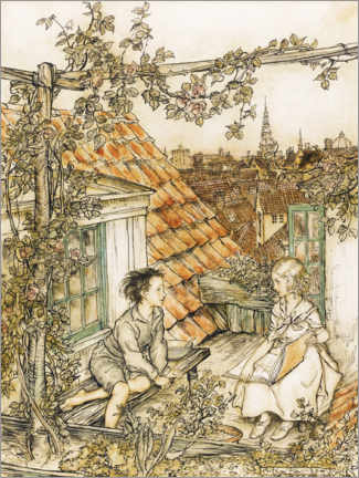 Tableau en verre acrylique  Kai et Gerda sur le toit - Arthur Rackham