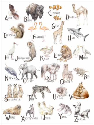 Lienzo  Alfabeto Animales de la A a la Z (Holandés) - Wandering Laur